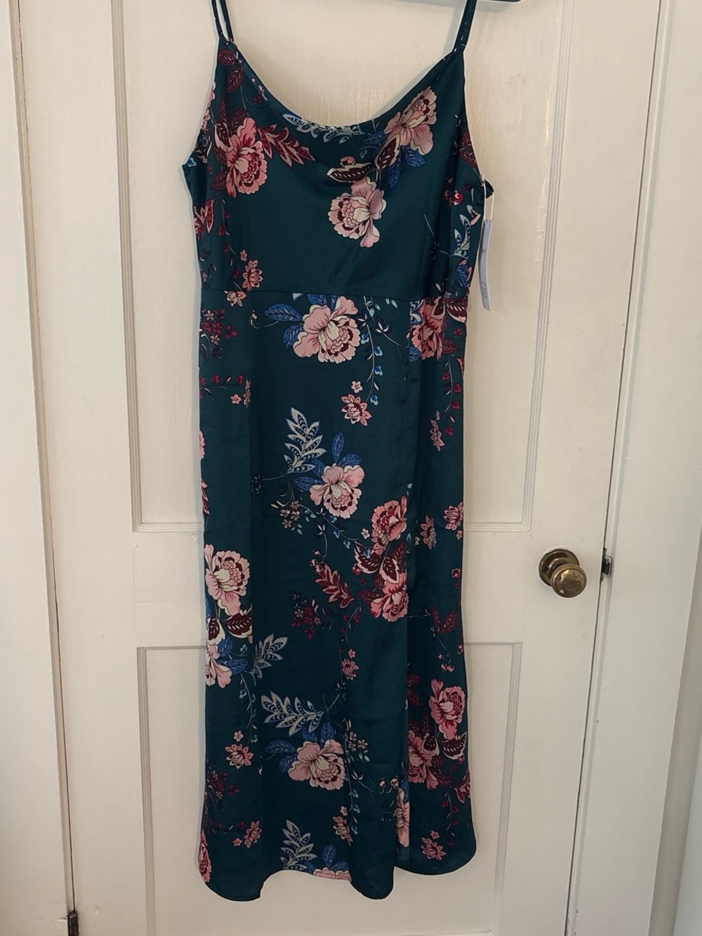 NWT Floral Slip Dress in Teal with Pink Blooms